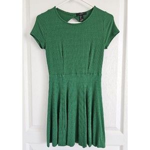 Forever 21 Mini Dress Emerald Green Ribbed Keyhole Back Grunge Skater